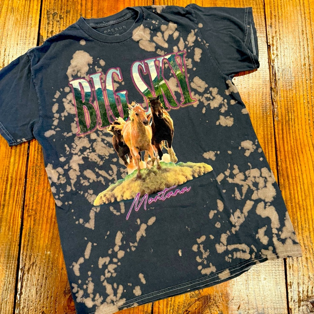 PacSun Big Sky Montana Horse Bleach Dye Graphic T-Shirt Small Western Y2K